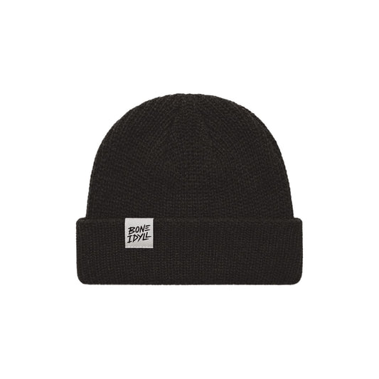 Bone Idyll fisherman beanie in Black with woven label